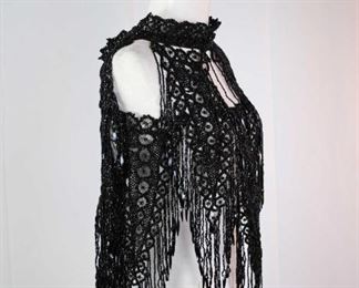 BLACK JET BEADED MANTLE VICTORIAN CAPE, 19TH CENTURY