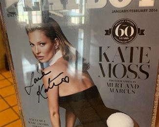 Signed Kate Moss Playboy, framed in lucite 