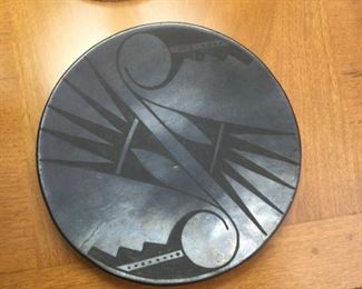 San Il de Fonzo Black Pottery Plate $600 (bids accepted) 9 3/4” marked “Marie” has small crack