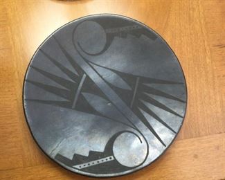 San Il de Fonzo Black Pottery Plate  $600  (bids accepted) 9 3/4” marked “Marie” has small crack