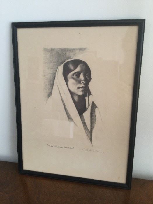 Kenneth M Adams "Taos Indian Woman" Lithograph  $200