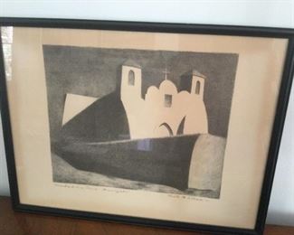 Kenneth M. Adams Lithograph “ ranches de Taos Church - Moonlight”. $125.00