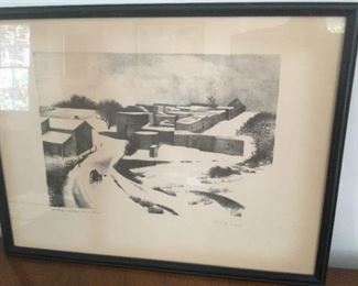 Kenneth M. Adams Lithograph. “New Mexico Village under Snow”. $125.00