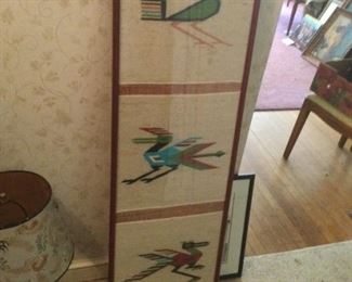 Vintage Ecuadorian Framed Wall Hanging - 3 Birds.  $175.00