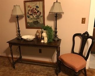 Console table with Victorian chair