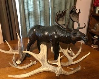 Leather wrapped moose with deer antler