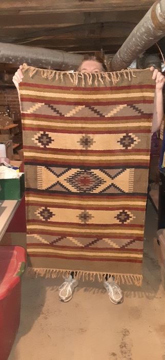 Flat weave wool rug. Aztec design. 