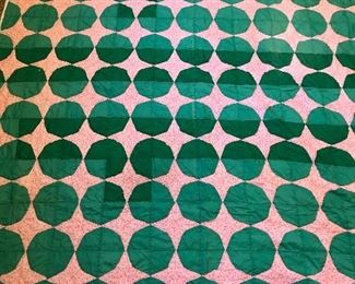 Pink and green vintage quilt. 1950s