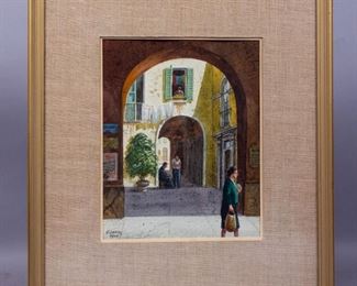 Henry M Gasser Gouache Painting Archway Rome