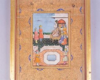 Antique Mughal Style c1900 Painting of Royal & Men
