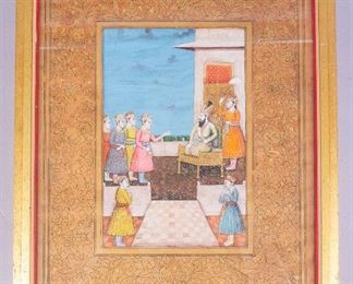 Antique Mughal Style c1900 Painting Royal Receiving News