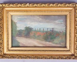 Continental Oil Ptg Flowers Country Lane Signed Commgre