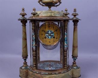 Antique Champleve Enamel Bronze Dore Onyx French Clock