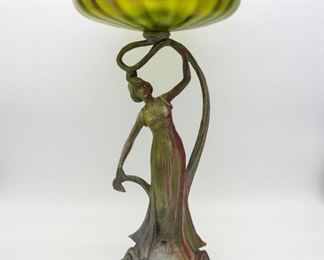 Antique Art Nouveau Figural Art Glass Compote
