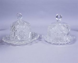 Pair Antique ABP Cut Glass Covered Butter Dishes