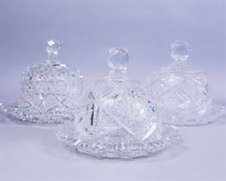 3 ABP Cut Glass Covered Butter Dishes