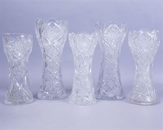 5 Antique ABP Cut Glass Cylindrical Vases
