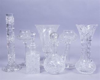 7 American Brilliant Period ABP Cut Glass Vases Cruets