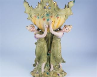 Antique German Bisque Art Nouveau Dancing Maiden Vase