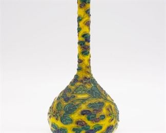 Small Narrow Neck Asian Pottery Vase w Floral Motif