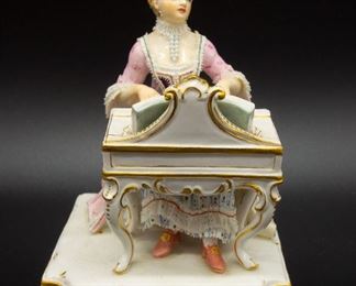 Antique Meissen Figurine of Lady Playing Harpsichord