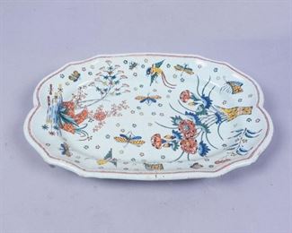 Antique Faience Pottery Platter w Garden Scene
