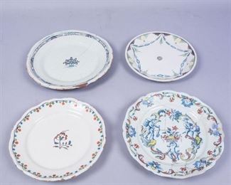 Antique Faience Plates w Floral and Continental Designs