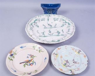 Assortment Antique Faience Pottery Bowl Plates and Vase
