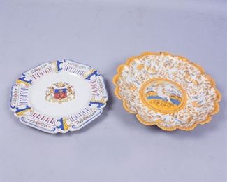 Antique Faience Plates w Lion Crest and Cherub Designs