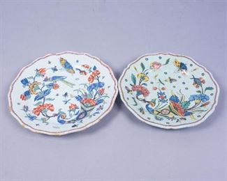 Antique Faience Plates w Garden Flora and Fauna Motifs