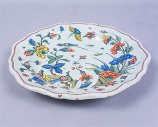 Antique Faience Pottery Charger w Floral Motif