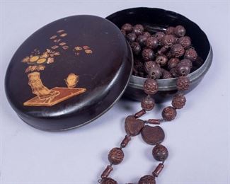 Carved Wooden Lourdes Rosary in Asian Lacquer Box