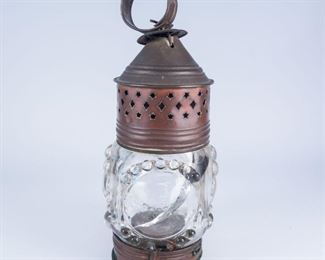 Antique Copper Molded Glass Kerosene Lamp