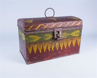 Antique Red Hand Painted Tin Toleware Box