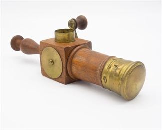 19c Wooden Brass Fancy Mechanical Nutmeg Grinder