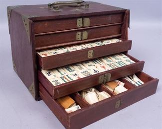 19c Mahjong Set in Wooden Case w Drawers #2