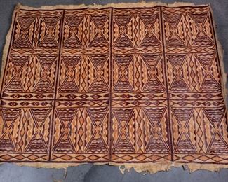 Vintage South Seas Tapa Cloth w Chevron Pattern 68x52"