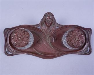 Bradley Hubbard Bronzed Cast Iron Art Nouveau Inkwell