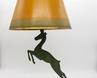 Vintage Art Deco Bronze Horse Lamp w Shade