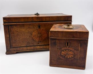 Antique Wooden Marquetry Inlay Lidded Boxes