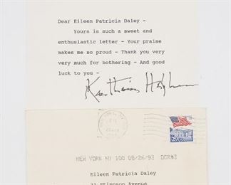 Autograph Signed Katharine Hepburn TLS Thank You Note