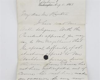 Dept State Letter William Seward to William Hunter 1868