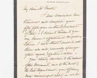 Signed Letter from Hamilton Fish to William Seward 1884