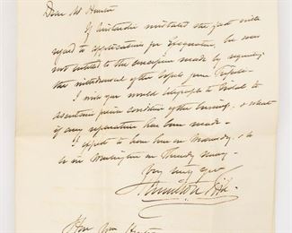 Signed Letter from Hamilton Fish to William Seward 1875