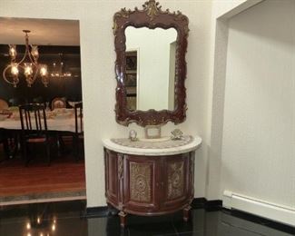 Demilune stone top cabinet with mirror