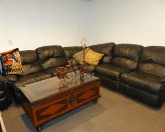Black leather sectional & coffee table