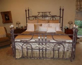King size iron bed frame and bedding (mattress "Not For Sale")
