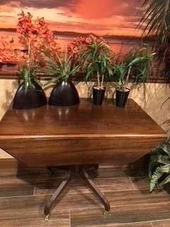 Drop Leaf Table with 4 Faux Plants