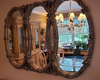 Large Ornate 3 Ring Mirror with Antiqued Gold Trim