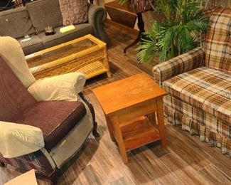 Sofa Love Seat, Chair, and Small Wooden Table